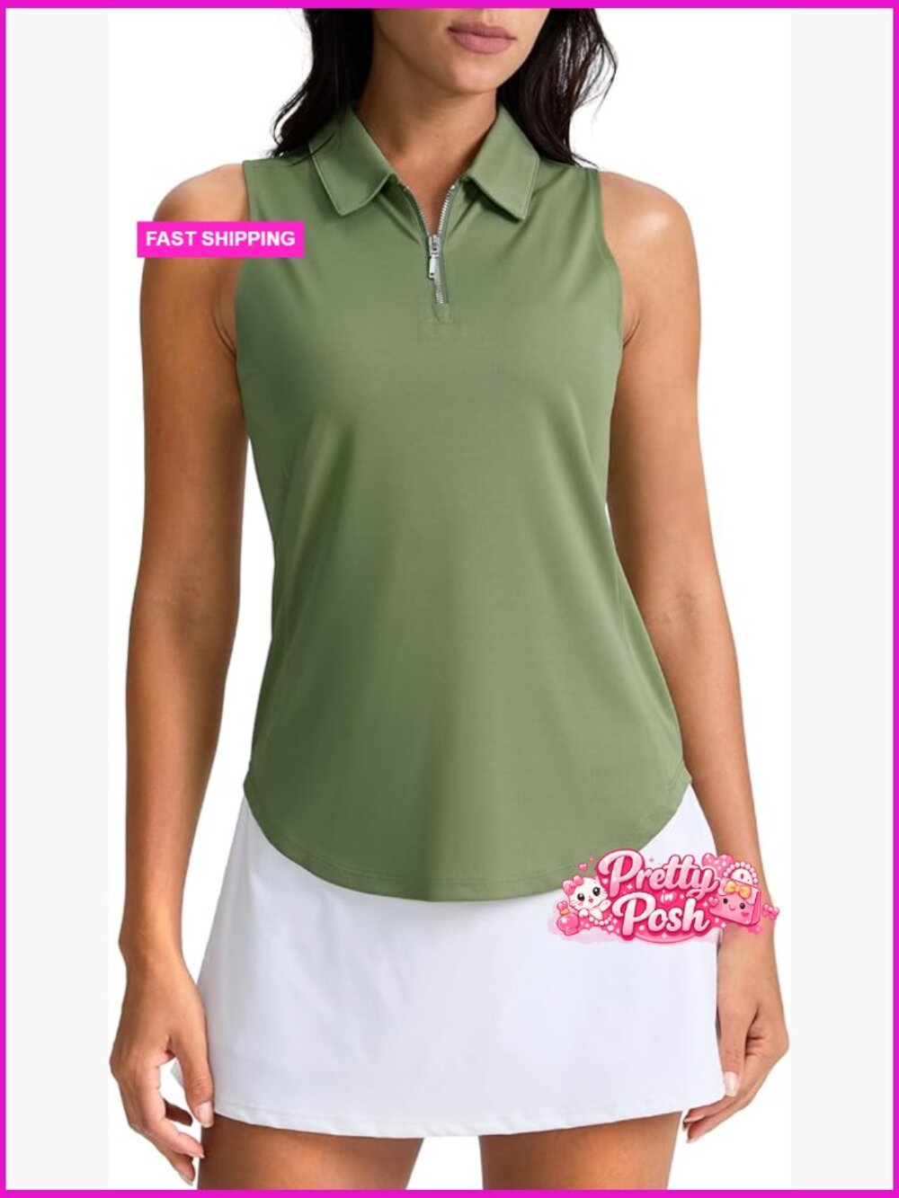 Lightweight Polyester Sleeveless Zip Up Polo Athletic Tank Top